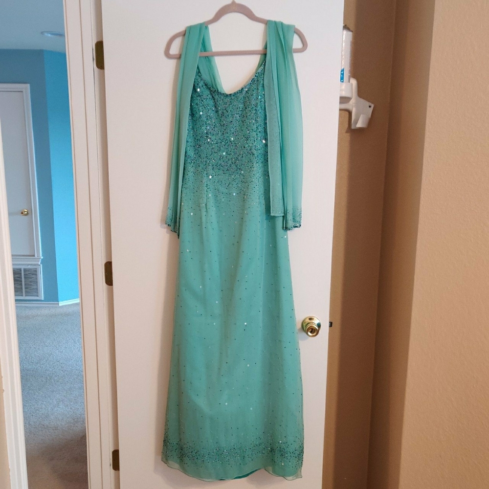 Teal Beaded Prom Dress Size M